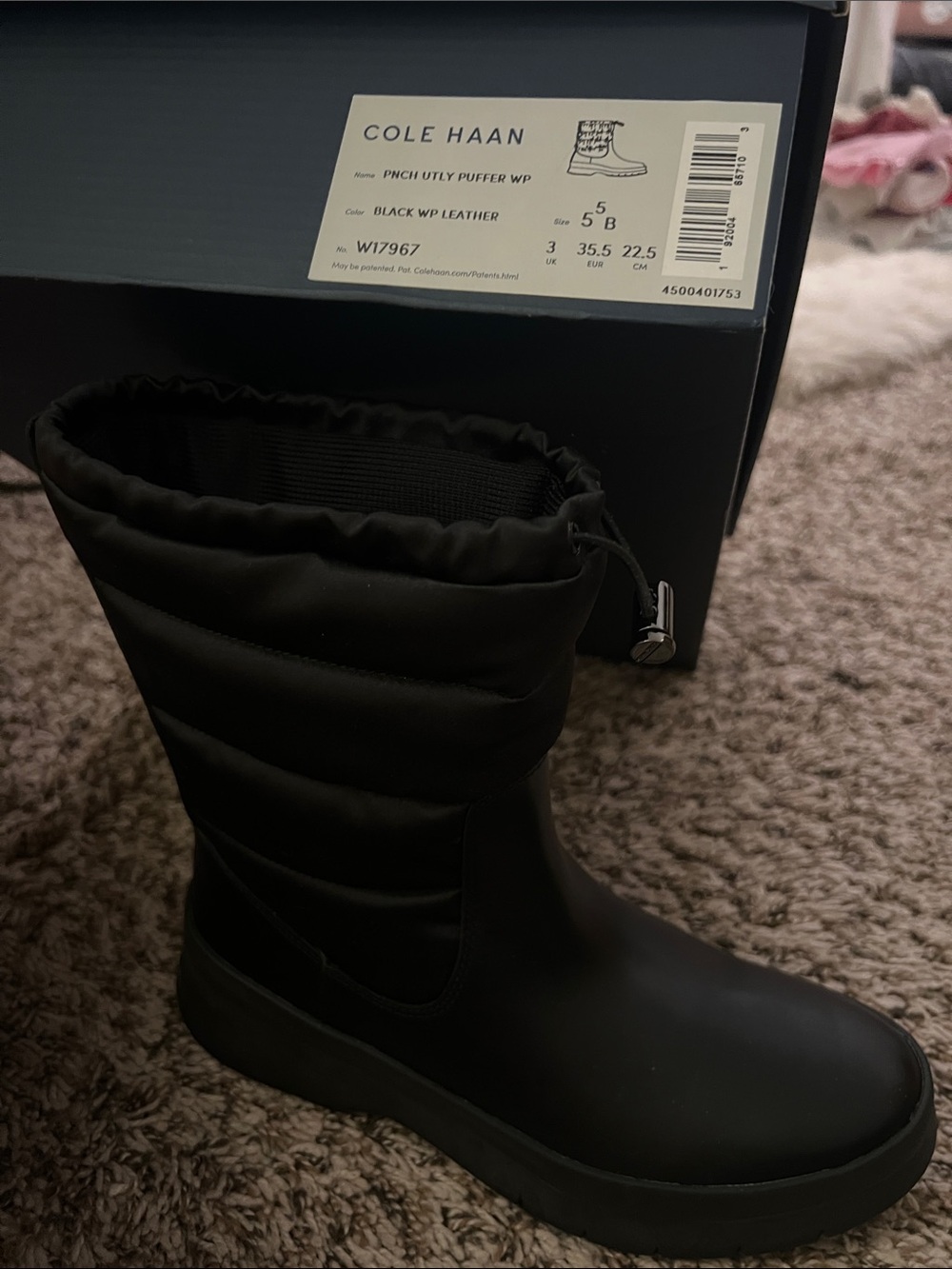 Cole Haan Black Women's Puffer Rain Boot